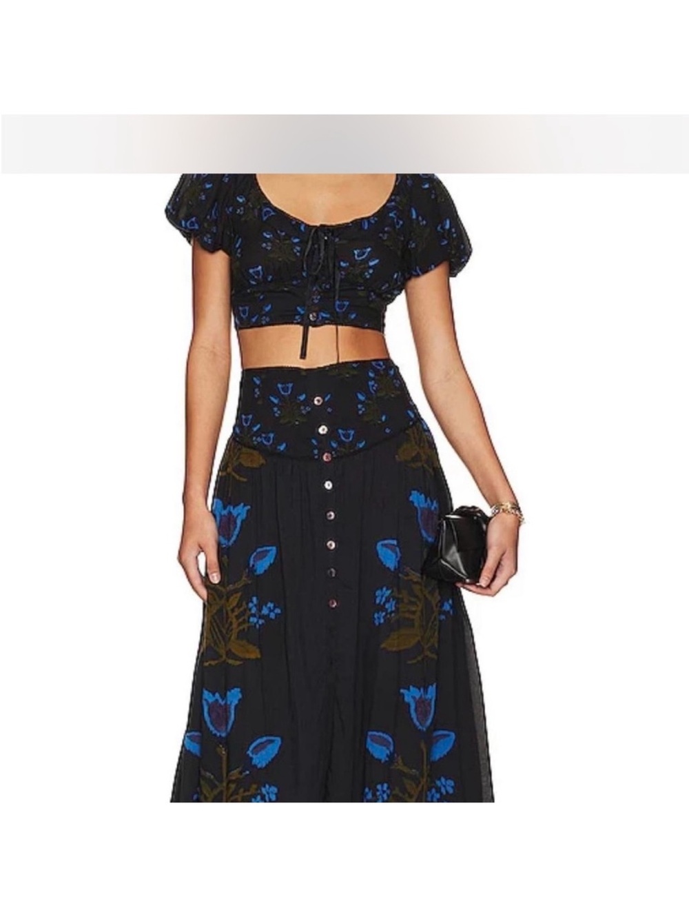 Free People Black Smocked Waist Maxi Skirt